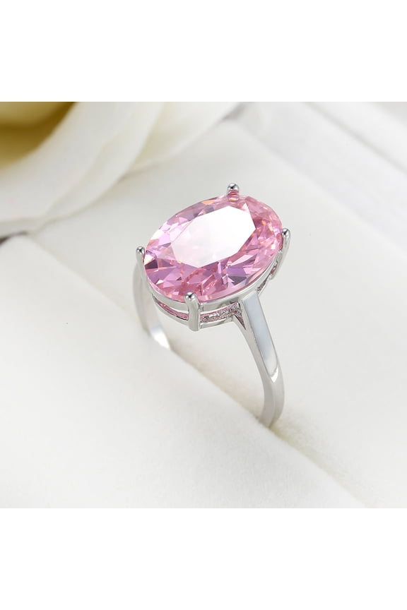 925 Sterling Silver Shiny Full Diamond Handmade Ring Oval Pink Cubic Zirconia Anniversary Promise Cocktail Rings Diamond Multi Row Ring Eternity Engagement Wedding Band Ring