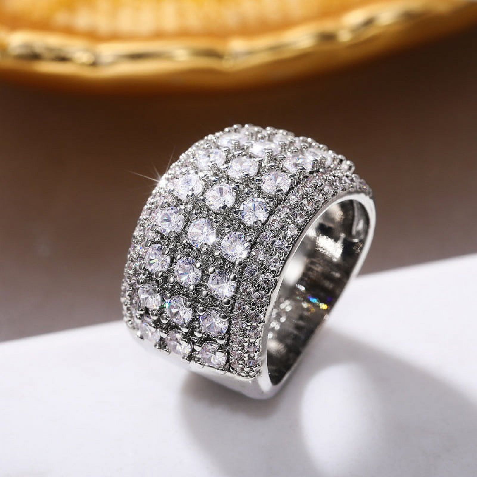 925 Sterling Silver Shiny Full Multi Row Diamond Gemstone Ring Cubic