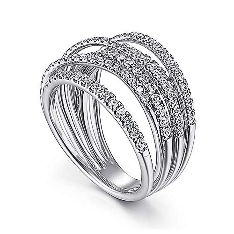 925 Sterling Silver Shiny Interleaved Surround Cubic Zirconia Rings