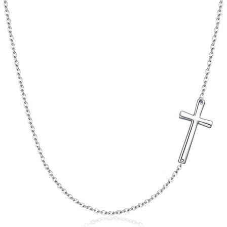 925 Sterling Silver Sideways Cross Pendant Necklace for Women