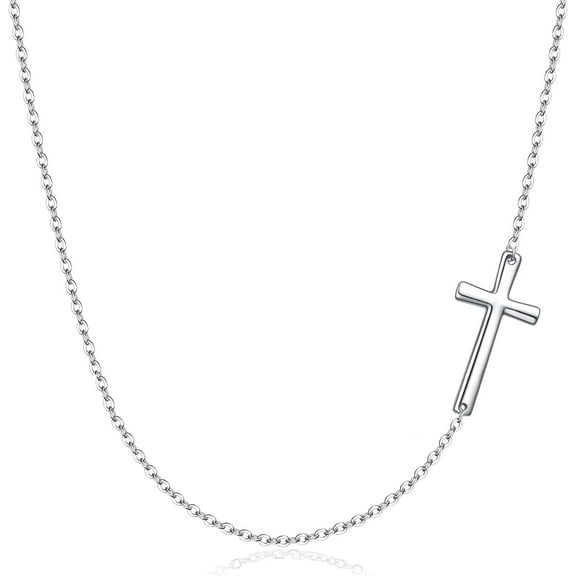 925 Sterling Silver Sideways Cross Pendant Necklace for Women