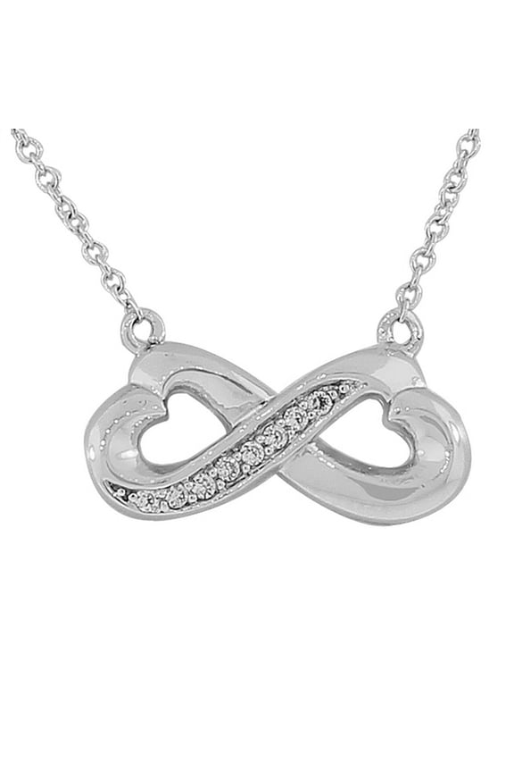 925 Sterling Silver Sideways Love Hearts Infinity White CZ Pendant Necklace