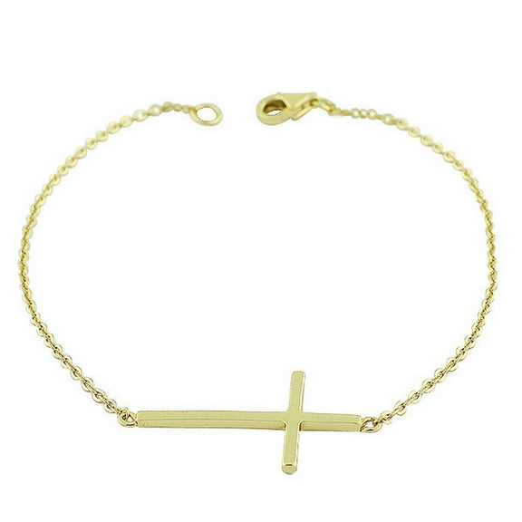 925 Sterling Silver Sideways Religious Cross Link Chain Bracelet