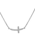 thumbnail image 1 of 925 Sterling Silver Sideways Religious Cross White CZ Pendant Necklace, 1 of 3