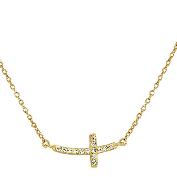 925 Sterling Silver Sideways Religious Cross White CZ Pendant Necklace