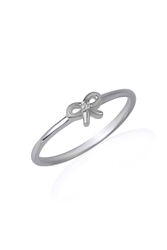 925 Sterling Silver Silver Cubic Zirconia Bow Tie Ribbon Ring (Size 5.75)