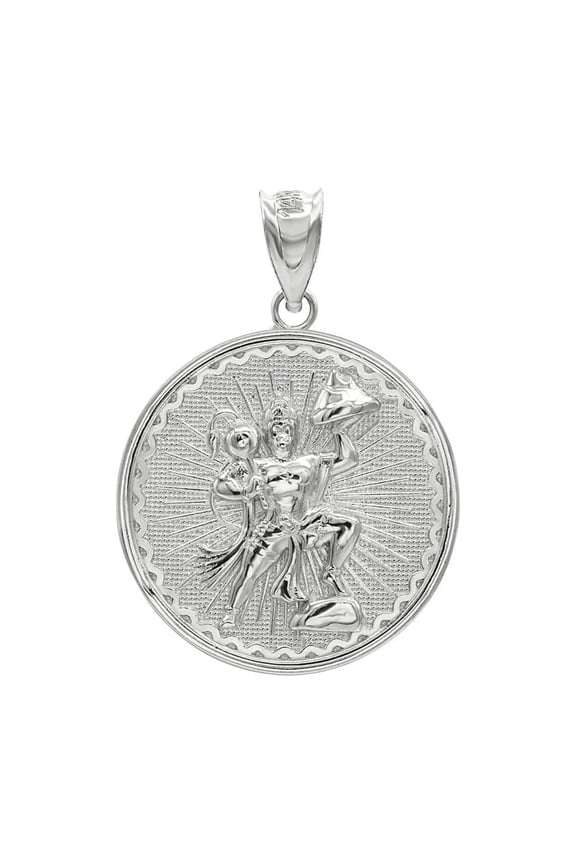 .925 Sterling Silver  Lord Hanuman Hindu God Coin Pendant/Necklace (Pendant Only)