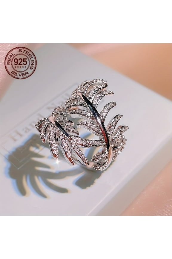 925 Sterling Silver Simple And Elegant Leaf-shaped Luxury Ring For Women,【silvery】7