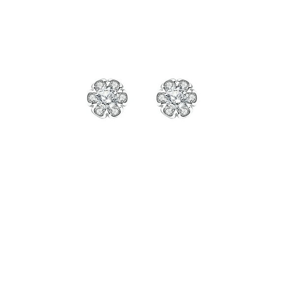 925 Sterling Silver Simple Brilliant Flower Stud Earrings with Cubic Zirconia