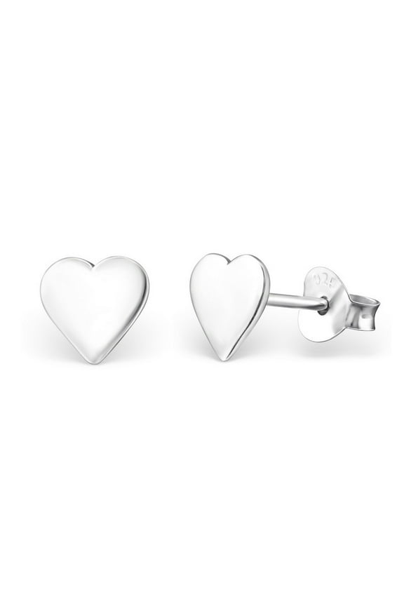 925 Sterling Silver Simple Plain Heart Stud Earring