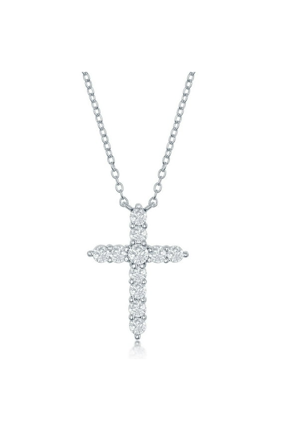 925 Sterling Silver Simulated 20mm Garnet, Amethyst, Aquamarine, White Topaz, Emerald, Lavender, Ruby, Peridot, Sapphire, Pink, Citrine, and Swiss Blue Birthstone 16+2’’ Cross Necklace