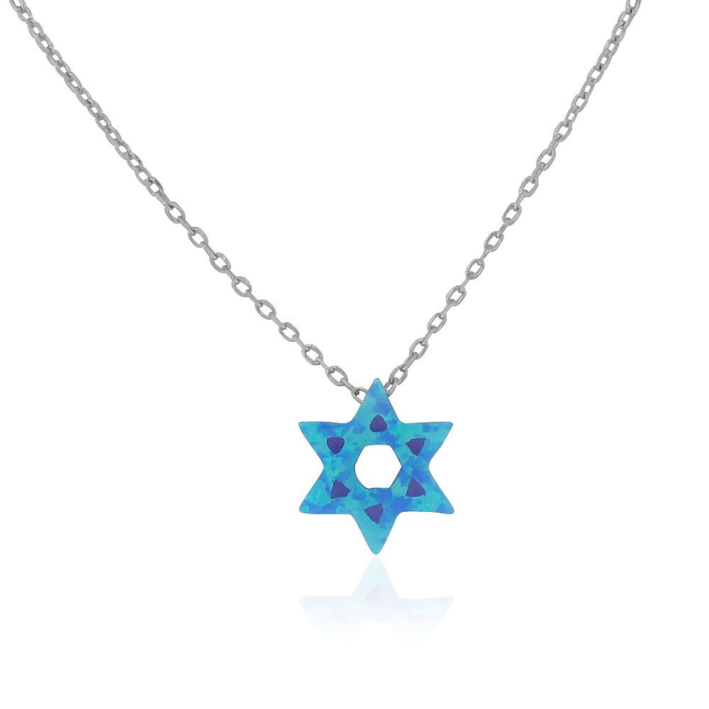 925 Sterling Silver Simulated Blue Opal Jewish Star of David