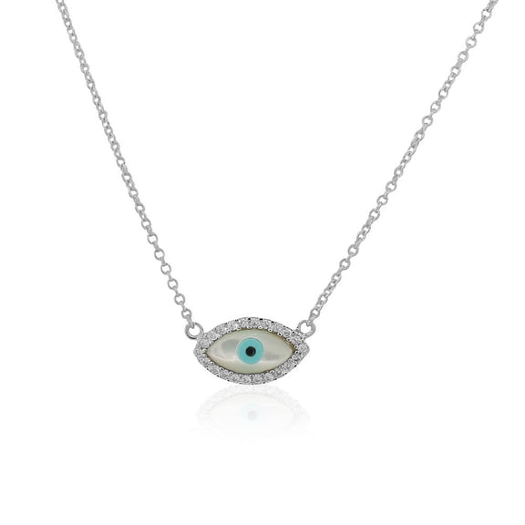 925 Sterling Silver Simulated Mother-of-Pearl Evil Eye Pendant Necklace