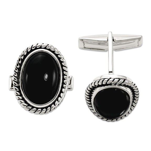 925 Sterling Silver Simulated Onyx Enameled Cuff Links 13.8x9.9mm Wide Cuff Link for Men