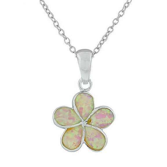 925 Sterling Silver Simulated Opal Flower Floral Womens Pendant Necklace