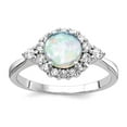 thumbnail image 1 of 925 Sterling Silver Simulated Opal and Cubic Zirconia Ring Size 8 9.7mm Wide Ring for Women, 1 of 2