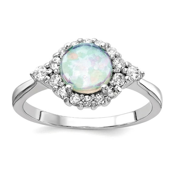 925 Sterling Silver Simulated Opal and Cubic Zirconia Ring Size 8 9.7mm Wide Ring for Women
