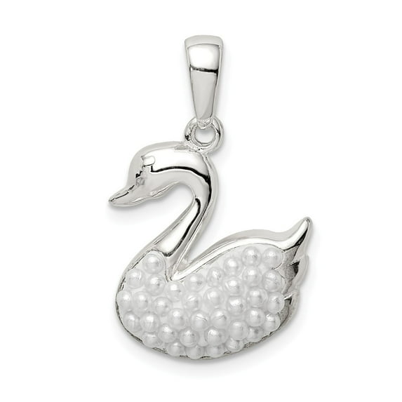 925 Sterling Silver Simulated Pearl Swan Pendant Necklace Measures 16.95x16.47mm Wide Jewelry for Women