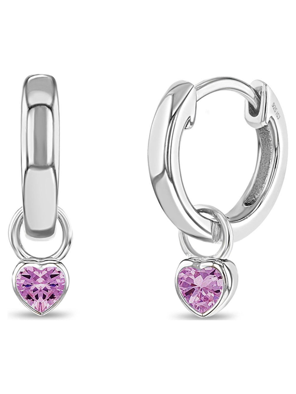 925 Sterling Silver Simulated Pink Tourmaline Heart Charm Girls