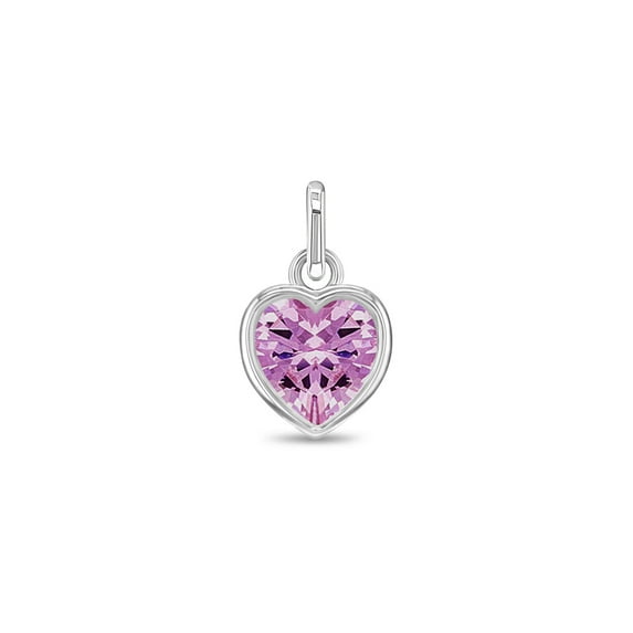 925 Sterling Silver Simulated Pink Tourmaline Heart Love Charm For Girls & Teens