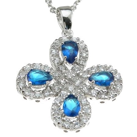 925 Sterling Silver Simulated Saphire Cross Antique Style Necklace, Rhodium Finish