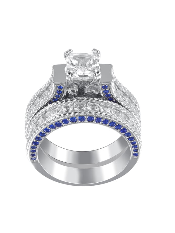 925 Sterling Silver Simulated Sapphire Womens Rings Wedding Ring Set Make Great Gifts for Her