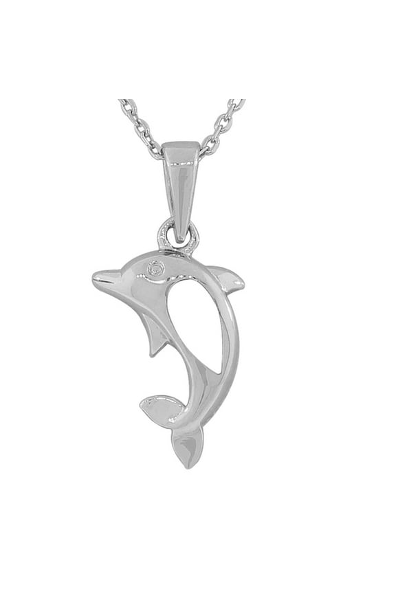 925 Sterling Silver Simulated White Mother-of-Pearl Dolphin Pendant Necklace