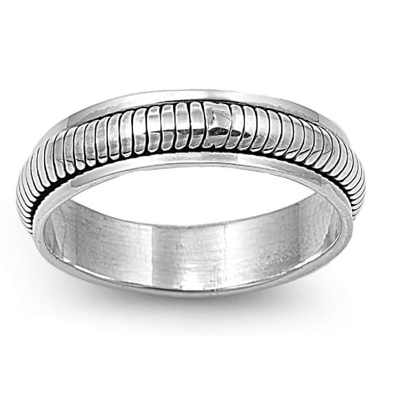 925 Sterling Silver Single Caterpillar Pattern Row Spinner Ring Size 10