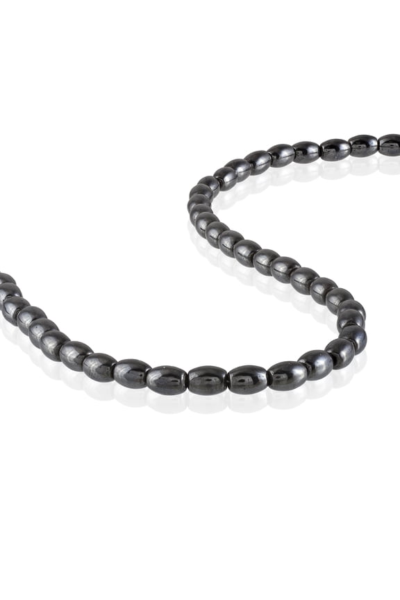 925 Sterling Silver Single Line Black Hematite Rice Beaded Necklace with White Rhodium Finish (45+5 cm)