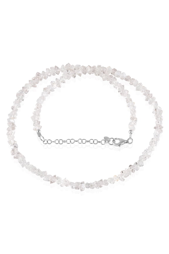 925 Sterling Silver Single Line Herkimer Quartz Nugget Beaded Necklace with White Rhodium Finish (45+5 cm)