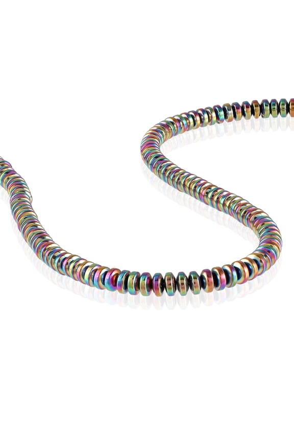 925 Sterling Silver Single Line Mystic Hematite Rondelle Beaded Necklace with White Rhodium Finish (45+5 cm)