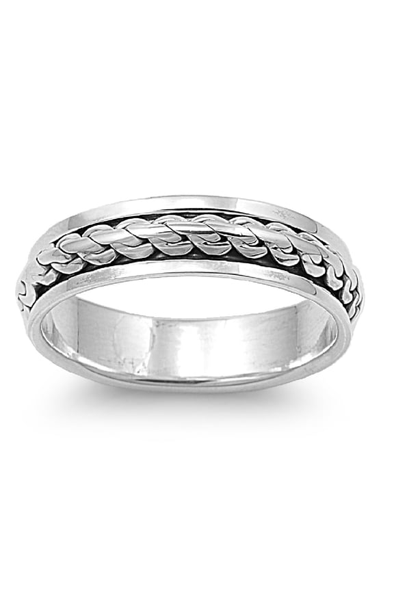 925 Sterling Silver Single Weaved Row Spinner Ring Size 13