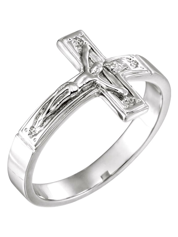 925 Sterling Silver Size 10 Gents Polished Crucifix Chastity Ring Ring for Women - 4.3 Grams