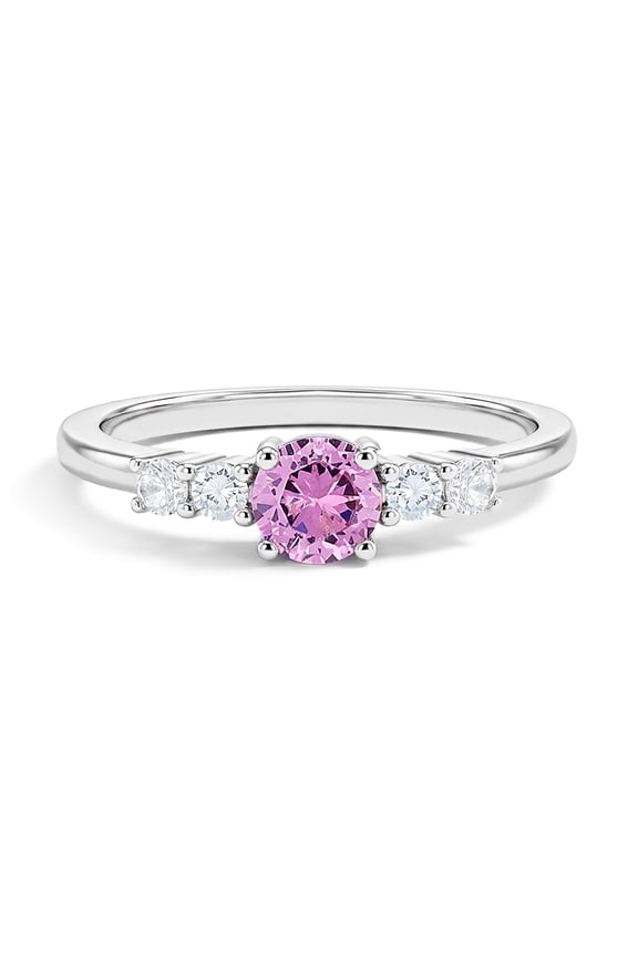925 Sterling Silver Size 3 Shiny Pink & Clear Round Cubic Zirconia Ring Bands
