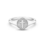 IN SEASON JEWELRY 925 Sterling Silver Size 3 Small Signet Religious Cross Ring for Little Girls