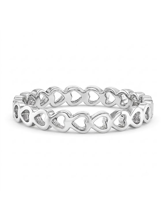 925 Sterling Silver Size 5 Lovely Stacked Open Heart Shape Rings for Young Teens