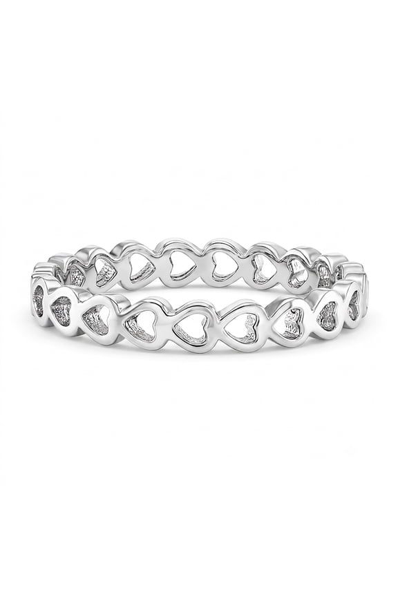 925 Sterling Silver Size 5 Lovely Stacked Open Heart Shape Rings for Young Teens