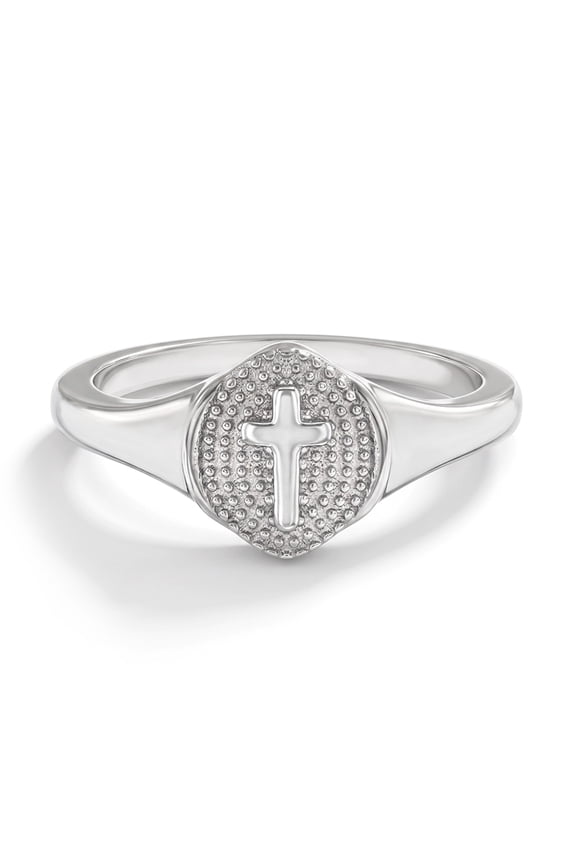 925 Sterling Silver Size 5 Small Signet Religious Cross Ring for Preteens