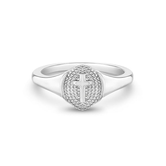 925 Sterling Silver Size 5 Small Signet Religious Cross Ring for Preteens