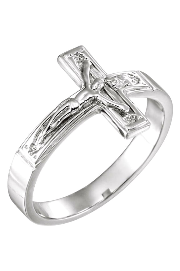 925 Sterling Silver Size 7 Ladies Polished Crucifix Chastity Ring Ring for Women - 2.2 Grams