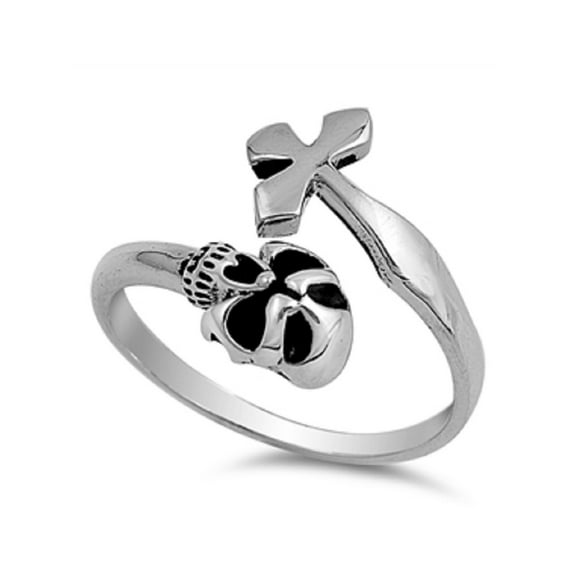 925 Sterling Silver Skull And Cross Designer Ring Size 4