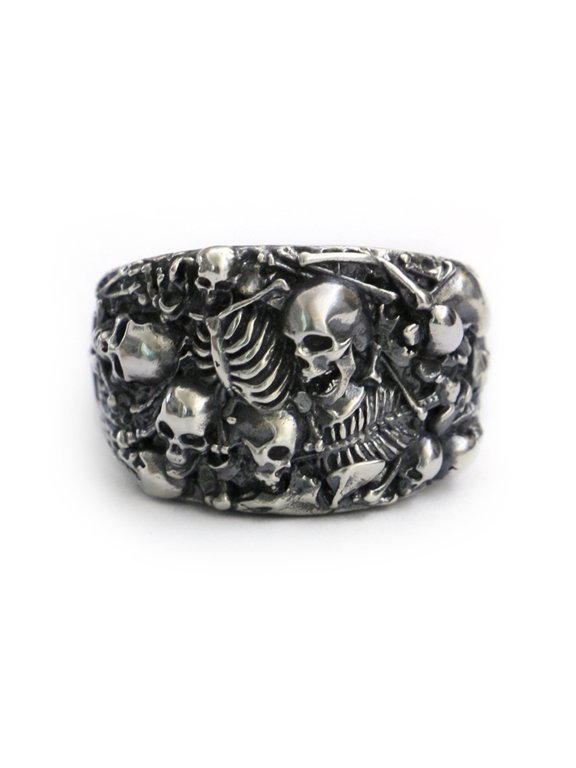 925 Sterling Silver Skulls Grave Ring Biker Rock Punk Jewelry TA257 US Size 7.5