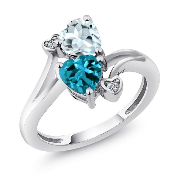 Gem Stone King 925 Sterling Silver Sky Blue Aquamarine London Blue Topaz and White Lab Grown Diamond Ring for Women (1.71 Cttw, Heart Shape 6MM, Gemstone March Birthstone, Size 6)