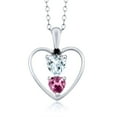 thumbnail image 1 of 925 Sterling Silver Sky Blue Aquamarine Pink Tourmaline and Black Diamond Pendant Necklace for Women (0.65 Cttw, Gemstone March Birthstone, Heart 5MM and 4MM, with 18 inch Silver Chain), 1 of 3