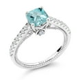 thumbnail image 1 of 925 Sterling Silver Sky Blue Topaz and White Created Sapphire Engagement Ring for Women (1.37 Cttw, Cushion Checkerboard 6MM, Gemstone November Birthstone, Available in Size 5, 6, 7, 8, 9), 1 of 5