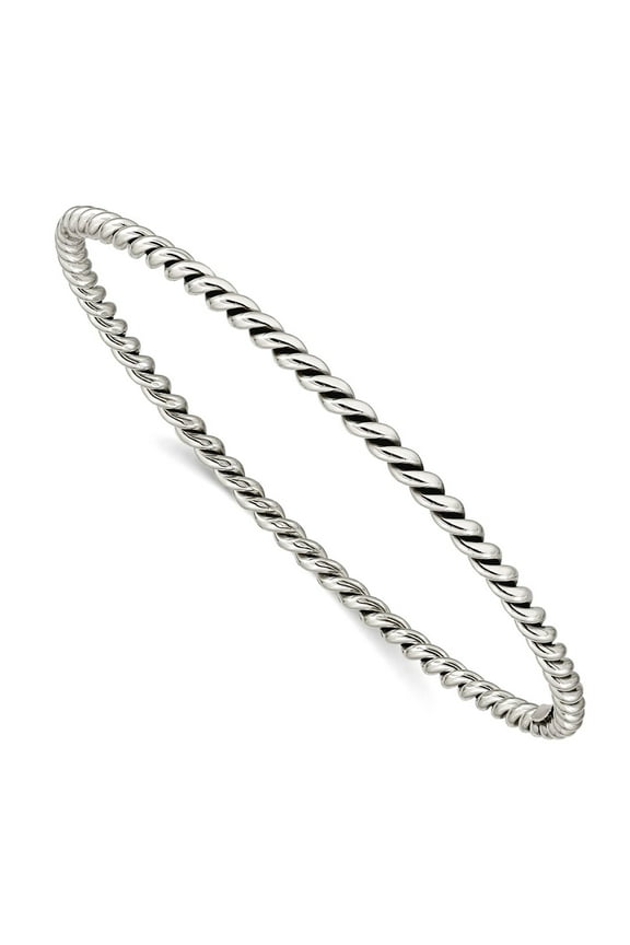 925 Sterling Silver Slip on Oxidized Polished 3mm Twisted Slip-on Bangle Bracelet Cuff Bracelet for Women
