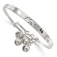thumbnail image 1 of 925 Sterling Silver Slip on Polished Sparkle Cut and Textured Bell Childrens Adjustable Cuff Stackable Bangle Bracelet M, 1 of 2