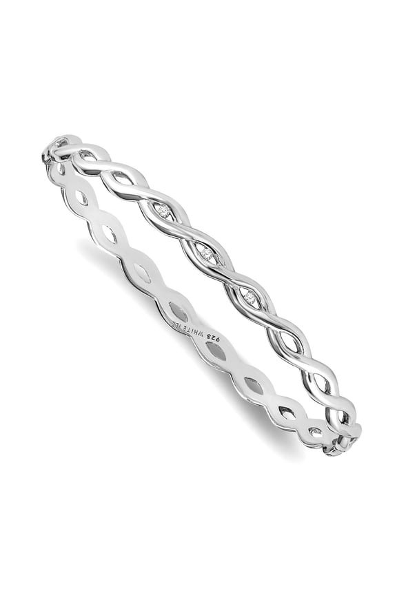 925 Sterling Silver Slip on Polished White Ice .06ct. Diamond Twist Bangle Bracelet 11mm Wide Cuff Bracelet for Women