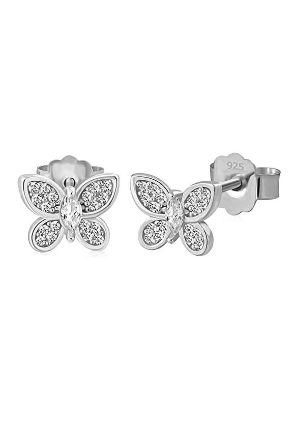 925 Sterling Silver Small Butterfly Stud Earrings Cubic Zirconia