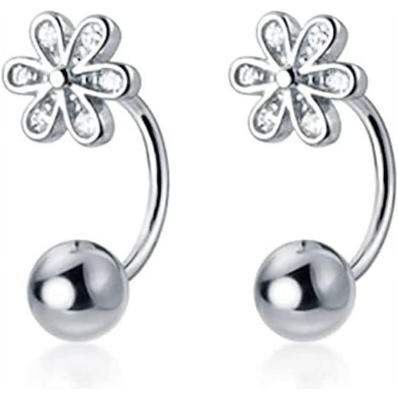 925 Sterling Silver Small Daisy Earrings Cuff for Women Teens Flower Half Hoop Earrings Cartilage Earrings Helix Piercing Ball Studs